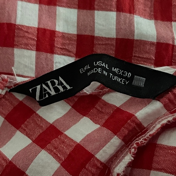 ZARA Red White Gingham Check Midi Dress L Drawstring Tie Back Sleeveless Casual - Picture 11 of 11